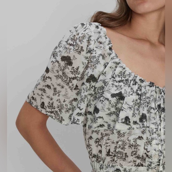 7 For All Mankind Floral Cotton Peasant Top SZ Small NWT Toile Green - Picture 2 of 4